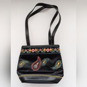 Vintage Liz Claiborne Black Paisley Embroidered & Embellished Purse/Bag